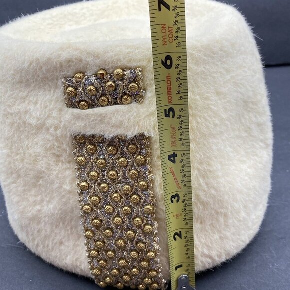 Vtg Ann Marie Hat Cream Tall Cossack Pillbox Beaded Accent‎ USA Union Made 60s - Picture 7 of 11